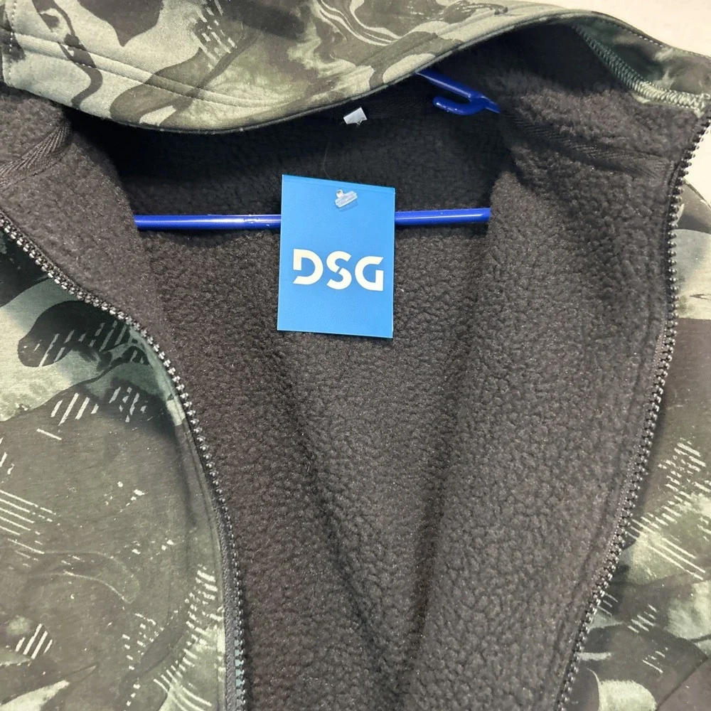 DSG Boys Sport Sherpa Jacket Medium Green Black Full Zip Hooded CKP6985CN